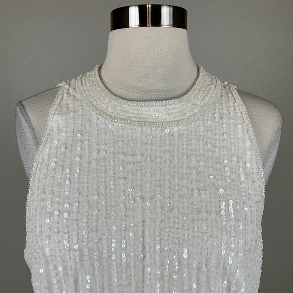 Adrianna Papell Sequined Sleeveless Halter Sheath Cocktail Dress White Size 10 - Picture 8 of 12
